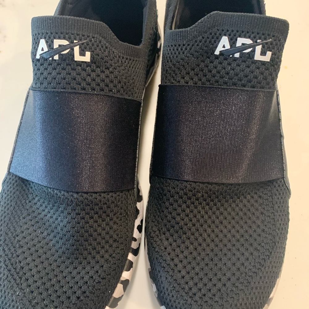 APL: Techloom bliss slip ons. Black and white Leopard print.